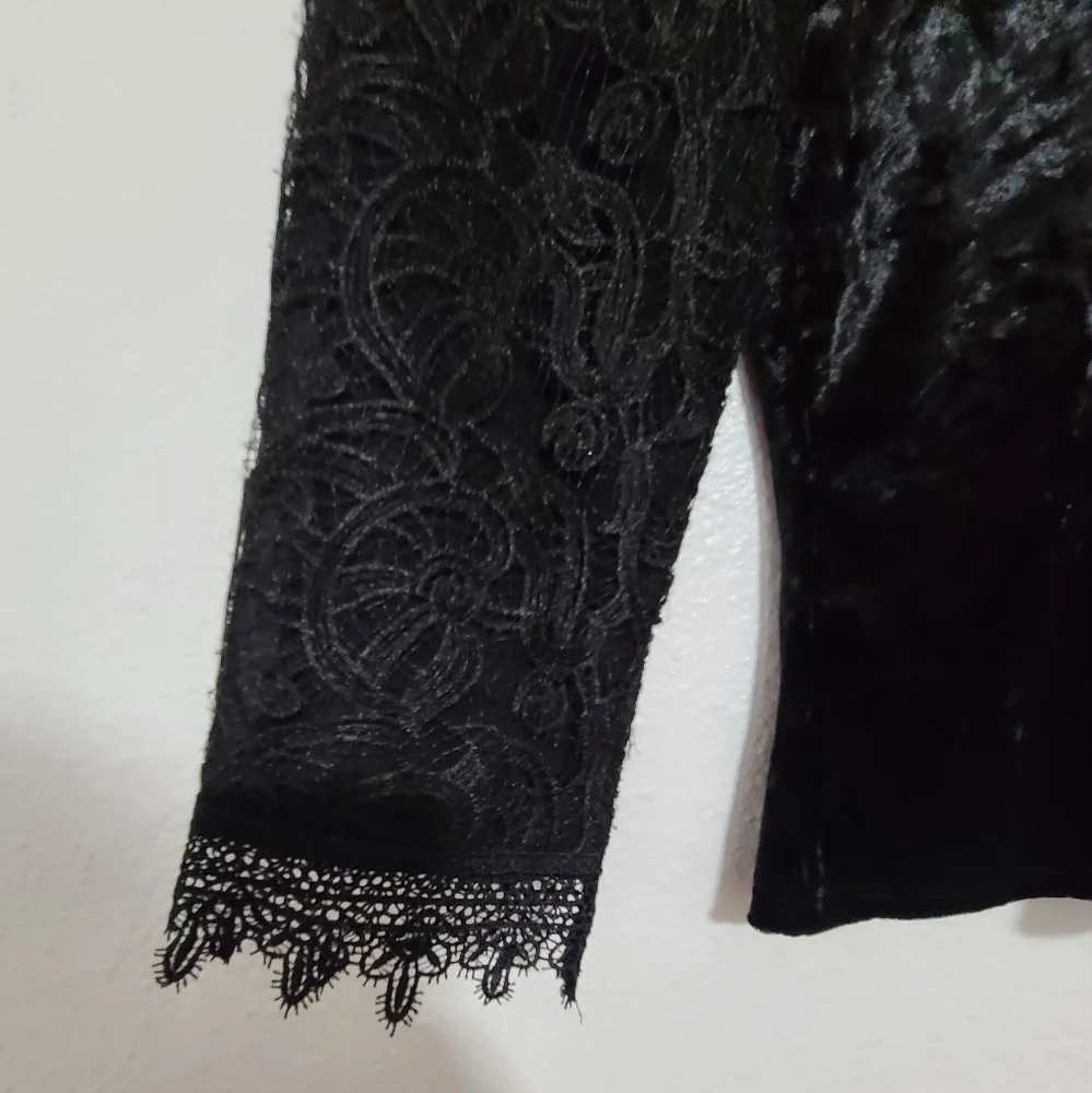 Anthropologie black velvet and lace top - Picture 8 of 10